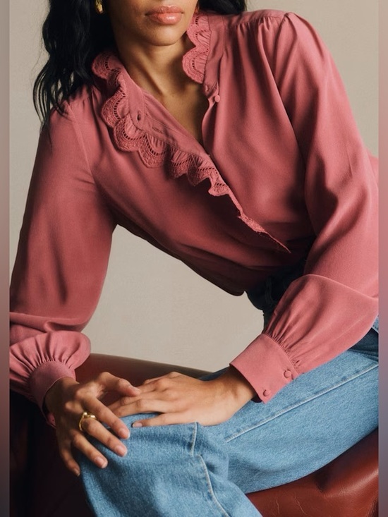 Sezane Tops - NEW Sezane Chlo Silk Ruffle Blouse Rosewood size 40